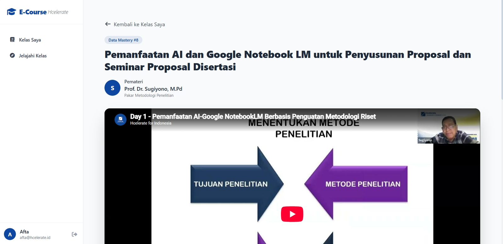 Tampilan Dashboard LMS Hcelerate